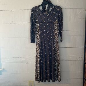 Boden Dress 4 Midi Jersey Knit Anna Black Hotchpotch Floral Tie Belt Modest